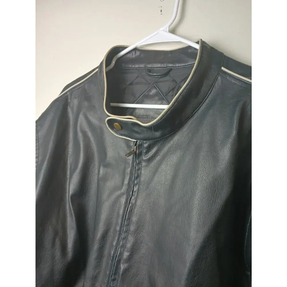 Vtg 90s Arizona‎ Jeans Men Faux Leather Striped Racing Bomber Jacket Quilted 3XL